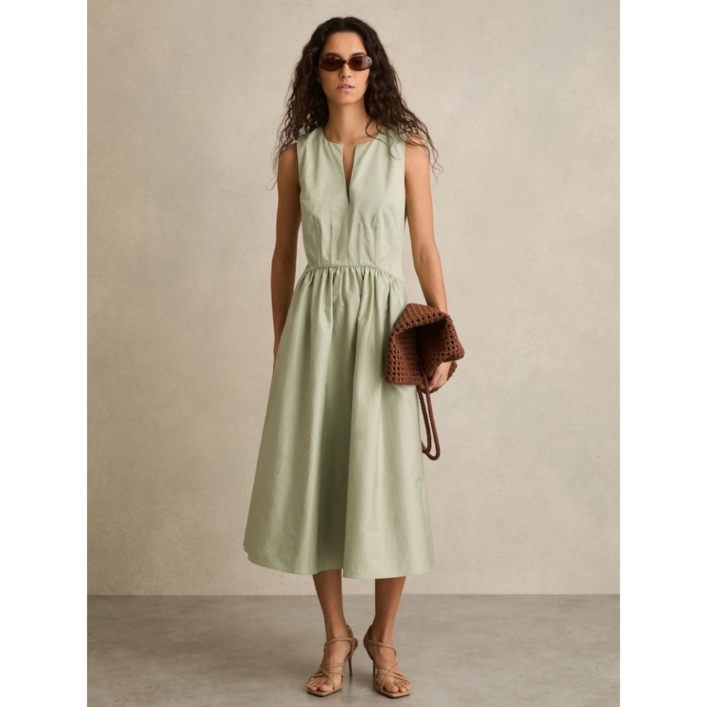 Reiss Sage Green Sleeveless Midi Dress
